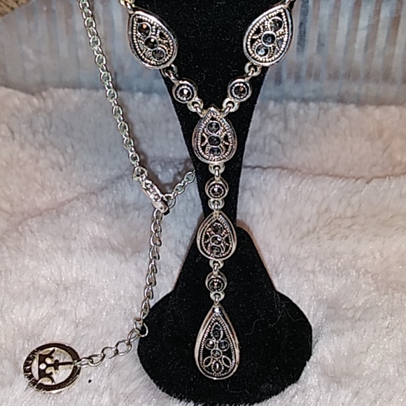 TRIFARI SET SILVER WITH BLACK STONES - Picture 3 of 4